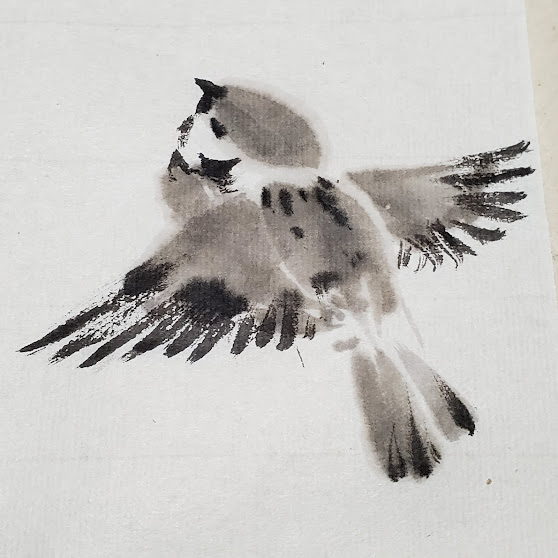 水墨画】初心者でも描ける雀の描き方／パーツごとに描いてみる 